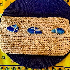 Tommy Bahama Rattan w/ Blue Geodes Clutch